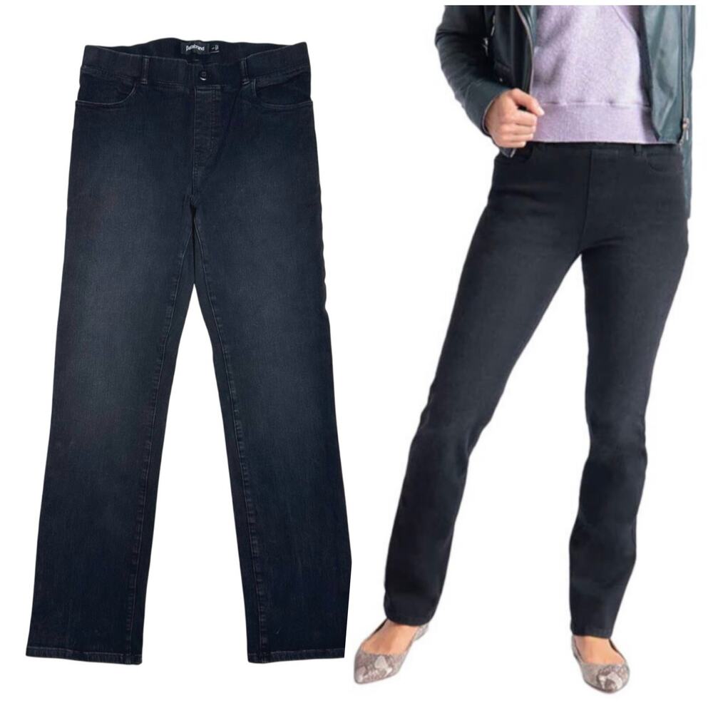 Betabrand | Women | Black Yoga Straight Leg Stretch Washed Denim Pants | Large